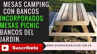 MESA CON BANCO DE MADERA PARA JARDÍN QUINCHO IDEAS COMO CONSTRUIR UNA MESA DE PICNIC [upl. by Bilak]