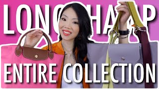 ENTIRE LONGCHAMP LE PLIAGE BAG COLLECTION Review 10 Size Comparison amp Organizers  FashionablyAMY [upl. by Gnehs]