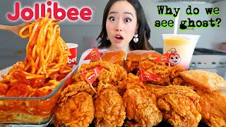 JOLLIBEE SPICY FRIED CHICKEN  SPAGHETTI amp CHICKEN SANDWICHES MUKBANG [upl. by Nwotna696]