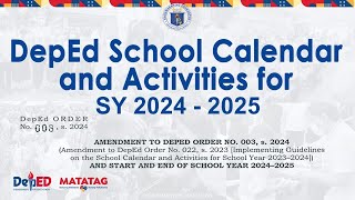 DepEd CALENDAR for School Year 20242025 Guidelines [upl. by Llednahc]