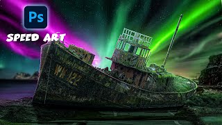 Fantasy old ship photo manipulation  Photoshop tutorial  SPEED ART [upl. by Ecinnahs855]