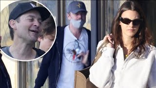 Leonardo DiCaprio jets off on family holiday with girlfriend Vittoria Ceretti and BFF Tobey Maguire [upl. by Bartosch321]