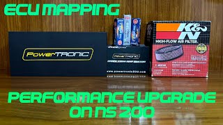 Powertronic ECU Map Switch KampN Air Filter Iridium Spark Plug  Unboxing ECU Mapping on NS 200 [upl. by Nefets307]