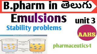 Stability problems in emulsion in తెలుగు bpharm 1st sem  pharmaceutics 1 unit 3 [upl. by Noislla]