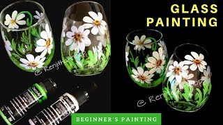 Flower stemmed Glass Project  Painting On Glass  Glass Painting using Acrylic [upl. by Frost]