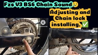 Yamaha FZS V3 BS6 Chain noisesound problem Old chain repair Chain lock installing and adjusting [upl. by Puduns]