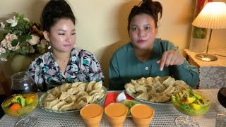 Chicken pork mixed momo and chicken vegetable mixed soup mukbang [upl. by Nalyt]