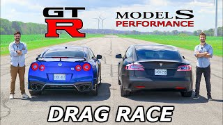 2020 Tesla Model S Performance vs Nissan GTR  DRAG amp ROLL RACE [upl. by Geer980]