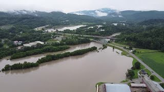 Vermont Flooding See aerial video of Winooski River flooding in WillistonRichmond and Essex Jun [upl. by Isa873]