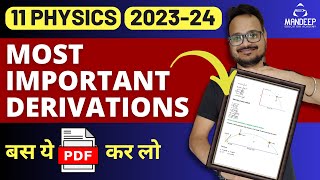 Class 11 Physics Most Important Derivations 🔥🔥 For Half Yearly Exam 2023  24🔥 [upl. by Leiru]