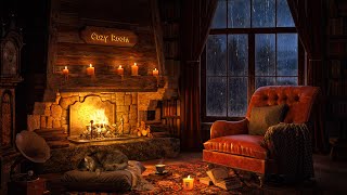 Cozy Reading Ambience with Smooth Jazz  Relaxing Rain amp Fireplace Sounds to Studying Sleeping 4K [upl. by Hirai]