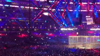 Shane McMahon jumps off the top of Hell in a Cell  WrestleMania 32 LIVE [upl. by Noyrb]