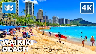 4K Waikiki Beach in Honolulu Oahu Hawaii USA  Walking Tour Vlog amp Vacation Travel Guide 🎧 ASMR [upl. by Leola210]