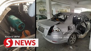 LPG gas tank left on car seat explodes damaging vehicle [upl. by Gathers]