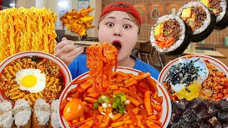 MUKBANG 하이유의 마라떡볶이 라면 유부초밥 분식집 먹방 Spicy Teokbokki amp gimbap amp Ramen Eating Sound  HIU 하이유 [upl. by Rosenblum]