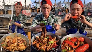 Fisherman Dagang eats spicy octopus breaded crab mussels lobster king razor clams and scallops [upl. by Todhunter]