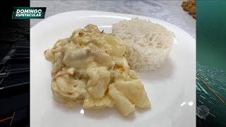 RECEITA DE BACALHAU CREMOSO COM BATATA  Fricassê de bacalhau fácil [upl. by Etteuqram415]