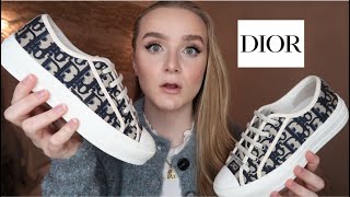 WALKNDIOR BLUE DIOR OBLIQUE EMBROIDERED COTTON SNEAKERS  UNBOXING REVIEW amp TRY ON [upl. by Carrillo]