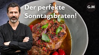 Der perfekte Sonntagsbraten Lammkeule von Andreas Caminada  GaultMillau Schweiz [upl. by Post]