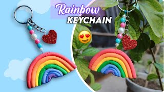 Cute Rainbow Keychain 😱 Clay craft ideas  Air dry clay craft  Clay keychain  Diy craft [upl. by Casabonne225]