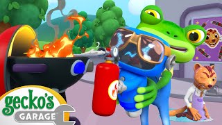 Watch Out Gecko Fire at the Garage  Geckos Garage  Trucks For Children  Cartoons For Kids [upl. by Niwri]