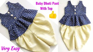 Very Easy Baby Dhoti pant With Peplum Top Cutting and stitching  Baby Dhoti Pant  Baby peplum Top [upl. by Oona]