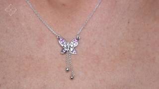 D3419 PINK SAPPHIRE DIAMOND STELLATO BUTTERFLY NECKLACE IN 9K WHITE GOLD [upl. by Elon]