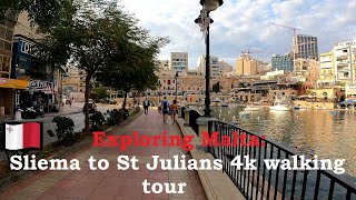 Exploring Malta Sliema to St Julians  Ġiljan walking tour 4k 🇲🇹 [upl. by Ardnak]