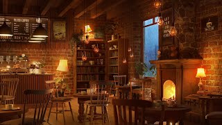 Rainy Day at Cozy Coffee Shop with Relaxing Jazz Music Fireplace and Rain Sounds [upl. by Hazrit]