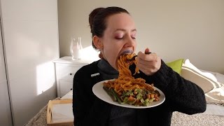 ASMR Whisper Eating Sounds  Carrot Pasta Salad amp Vegan Nut Karbonade [upl. by Accissej]