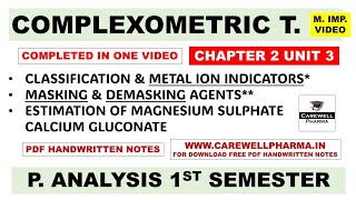 Complexometric Titration Complete  Masking and Demasking Agents  Metal Ion Indicators  ch 2 U 3 [upl. by Ycat90]