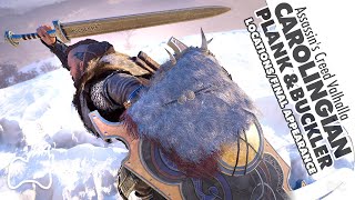 AC Valhalla CAROLINGIAN Longsword PLANK and BUCKLER Locations Appearance Showcase Brutal Gameplay [upl. by Aehtorod]