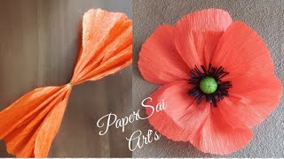 Giant Crepe paper flower for room decorationcomo hacer flores de papel crêpePoppyPaperSai Arts [upl. by Esirtal]