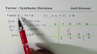 Factor x3  7x  6 using Synthetic Division and Factor Theorem [upl. by Keely]