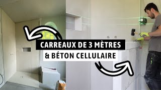 RÉNOVATION SALLE DE BAIN  CARRELAGE DE 3 MÈTRES ET MURET DE DOUCHE  EP39 [upl. by Elbart37]