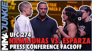 Rose Namajunas vs Carla Esparza 2 faceoff  UFC 274 press conference [upl. by Wailoo598]