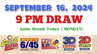 Lotto Result Today 9pm draw September 16 2024 655 645 4D Swertres Ez2 PCSO [upl. by Ennaeilsel]