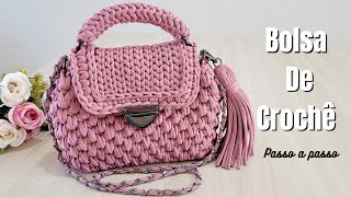 BOLSA DE CROCHÃŠ EM FIO DE MALHA COM PONTO CESTO E ALÃ‡A TUBULAR [upl. by Giselbert]