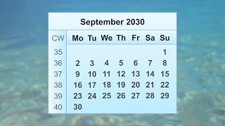 September 2030 Calendar [upl. by Corette]