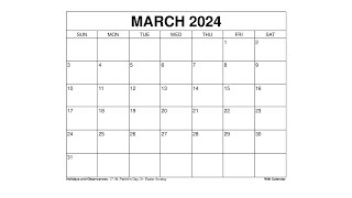 Free Printable March 2024 Calendar Templates With Holidays  Wiki Calendar [upl. by Swift]