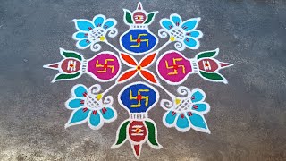 Varalakshmi vratham kalasam kolam🌻Aadivelli 71 dot rangoli🌻Sravana masam muggulu🌻Easy flower kolam🌻 [upl. by Penney]