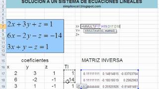 Simplexcel  Solucion ecuaciones lineales con matrices [upl. by Eladal]