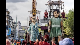 Giant puppets walk on Geneva streets La Saga des Géants Grand Mère Petite Gèante a Switzerland [upl. by Druce]