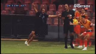 Coach Abdullah AlMutairi celebration after goal SAFFChampionship2021 NepvsSl [upl. by Salkcin]