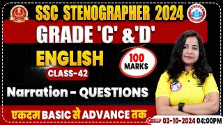 SSC Stenographer 2024  Narration English Class SSC English Classes 2024 Steno Grade C amp D [upl. by Cristionna648]