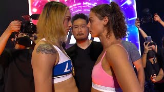 Diandra Martin vs Amber Kitchen  Weighin FaceOff  ONE on Prime Video 1  Muay Thai [upl. by Anilegna]