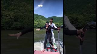 She love it before fly but after flyboard ride she is like 😢 😱 youtubeshorts shorts flyboard [upl. by Lisan]