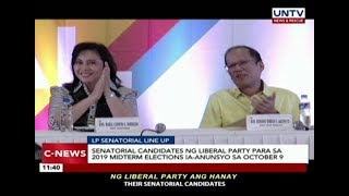 Senatorial slate ng Liberal Party para sa 2019 midterm elections iaanunsyo sa October 9 [upl. by Anilehs820]