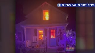 Halloween decor at NY house prompts response from fire department [upl. by Acnaib443]