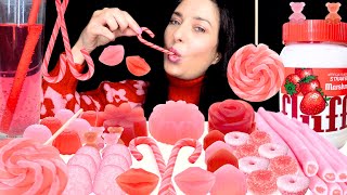 ASMR PINK amp RED SWEETS MARSHMALLOW FLUFF MILLIONS LOLLIPOP CANDY CANES POP EATING MUKBANG 먹방 [upl. by Oberstone]